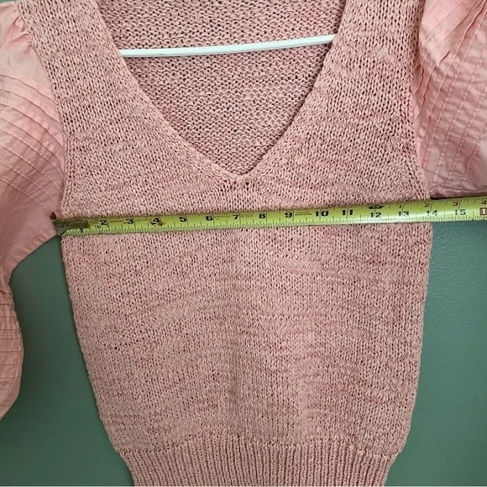 la vie rebecca taylor poplin blouse babydoll top peach pink knit v-neck preppy - Picture 13 of 14